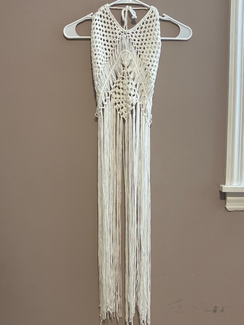White Macramé Fringe Bathing Suit Cover In White
